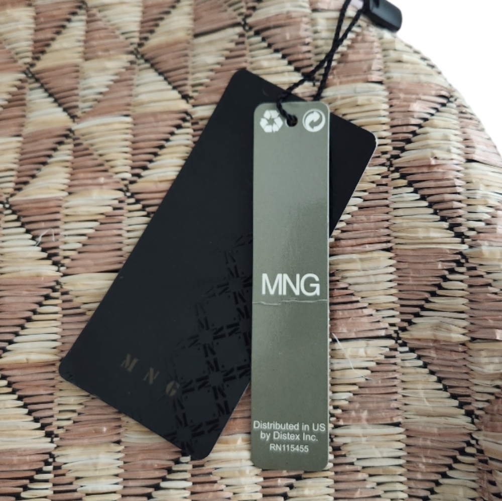 NWT Mango MNG Straw Wooden Clutch/ Wristlet Bag - Picture 3 of 9